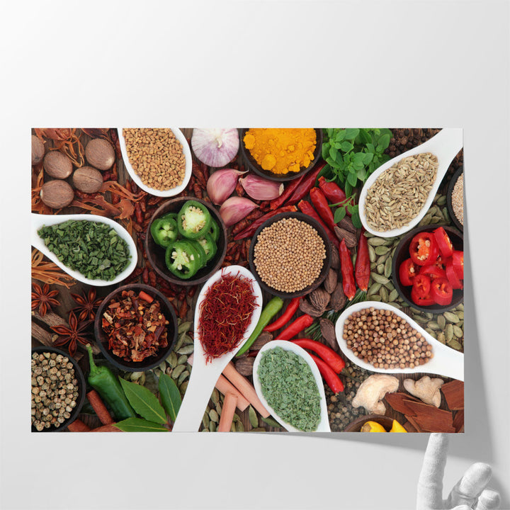 Spice and Herb Collection Forming an Abstract Background - Canvas Print Wall Art