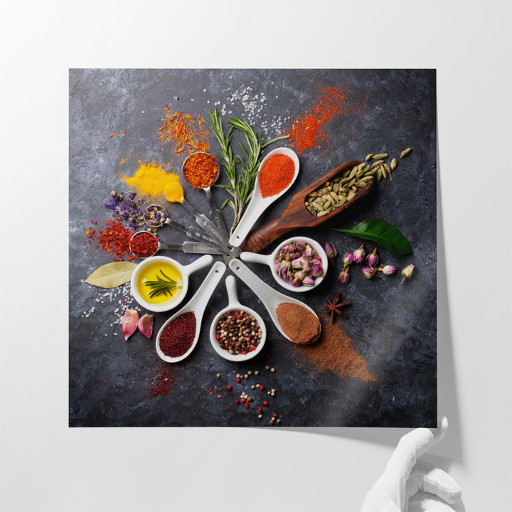 Herbs and Spices Square Kitchen Decor, Restaurant Art - Canvas Print Wall Art