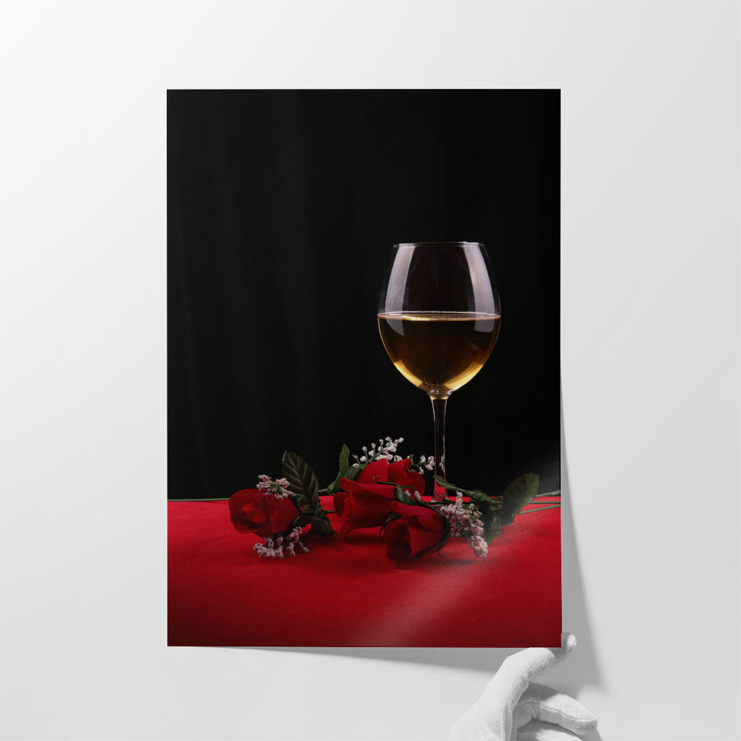 Roses and a Glass Of Wine - Canvas Print Wall Art