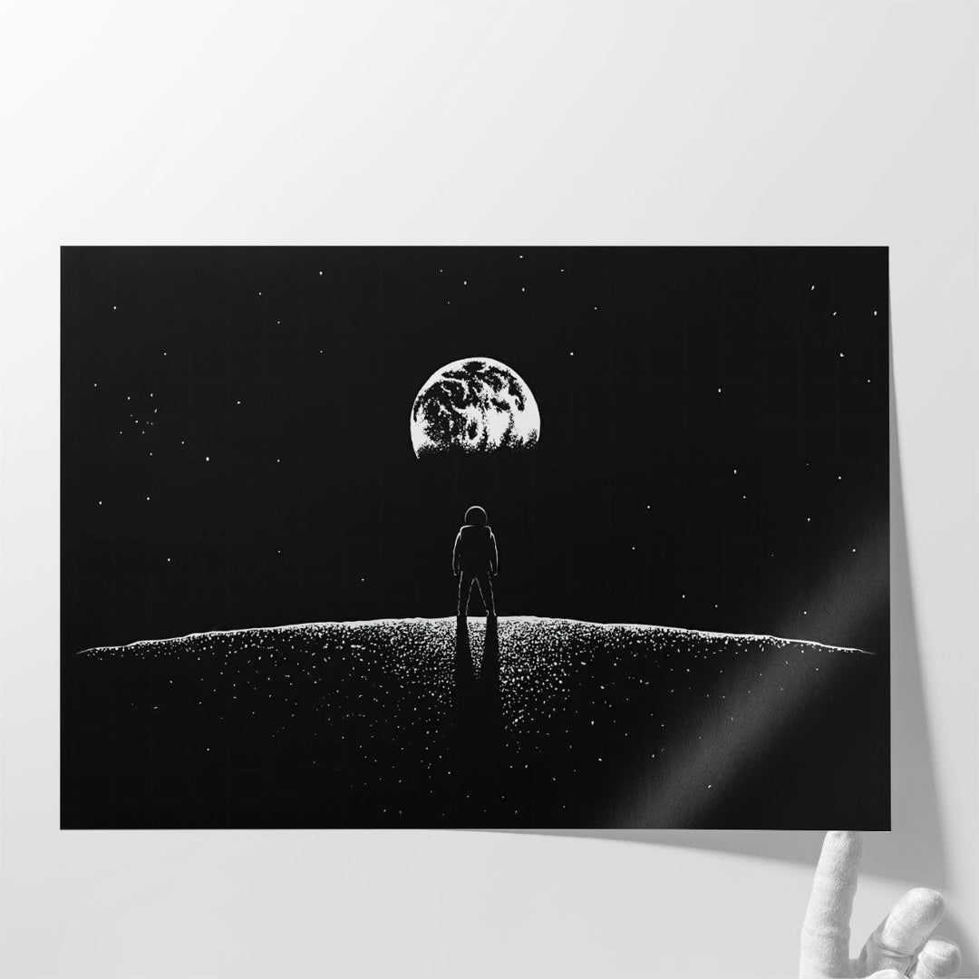 Astronaut Looking at Earth From Moon - Canvas Print Wall Art