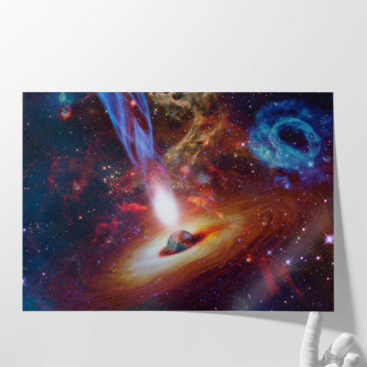 Bright Quasar in Deep Space, Astronomical Background - Canvas Print Wall Art