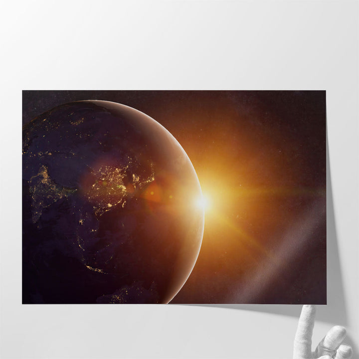 Our Earth in Cosmos and Bright Sun - Canvas Print Wall Art