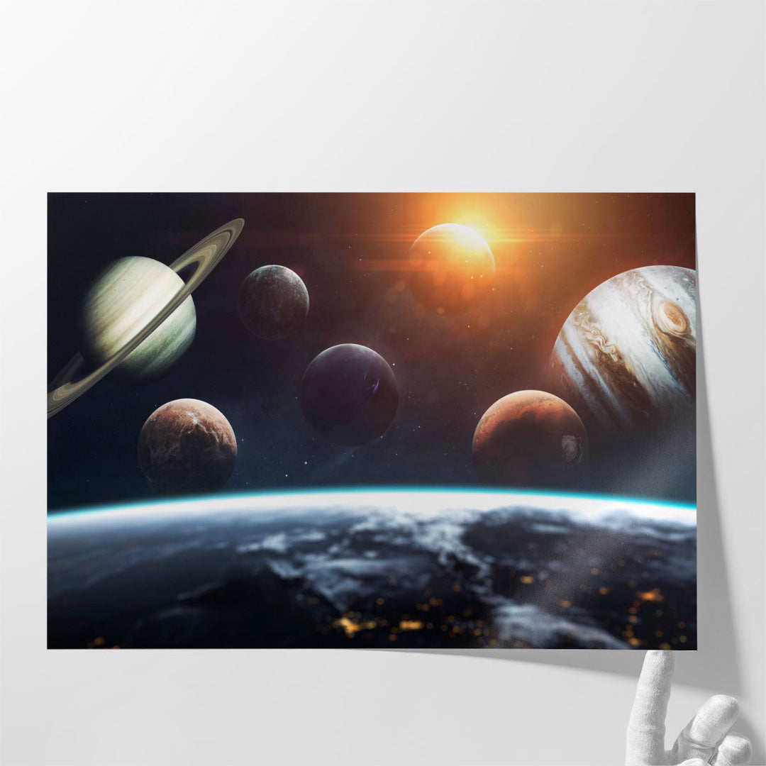 Planets of Solar System With Shinning Sun - Canvas Print Wall Art