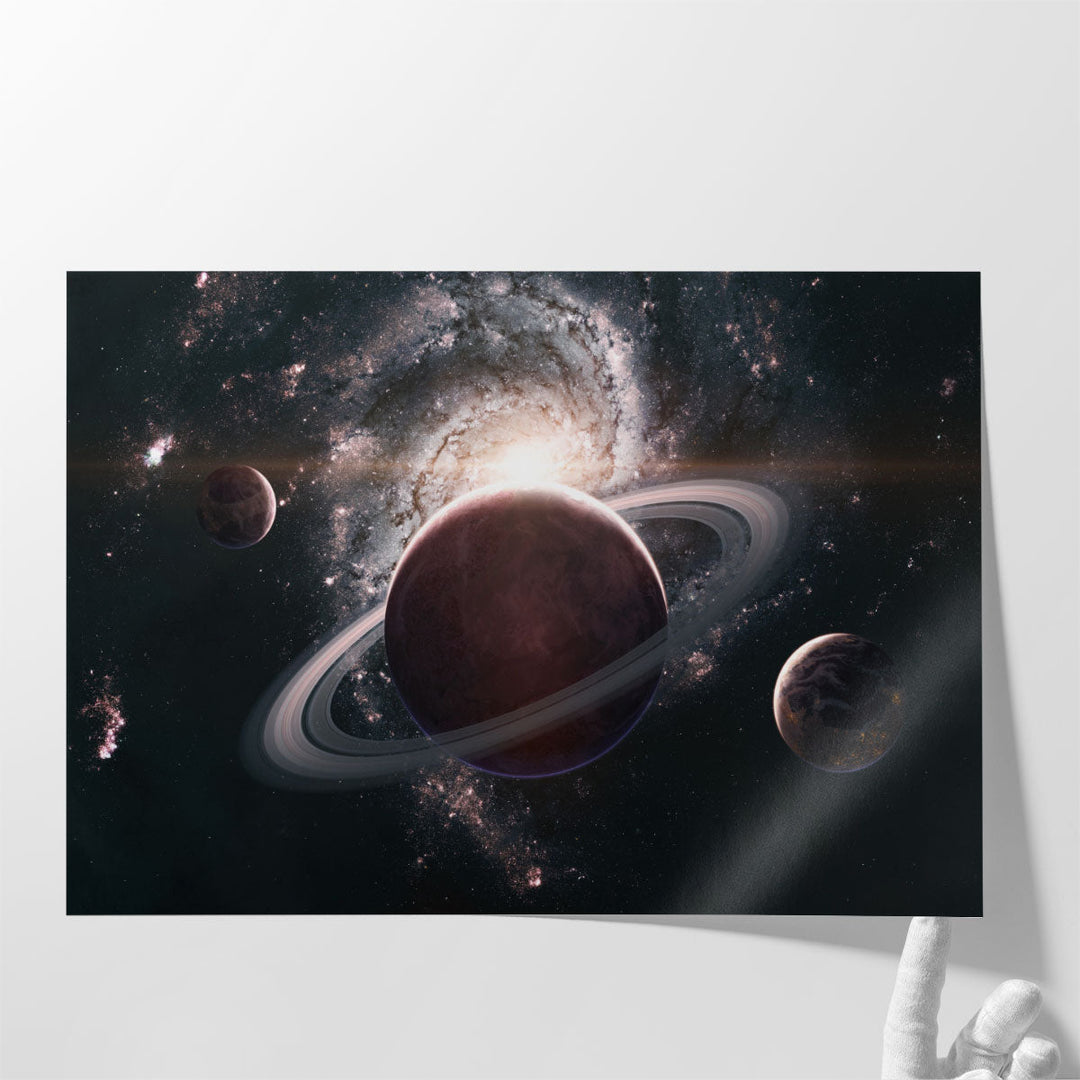 Planets With Galaxy in the Background in Deep Space - Canvas Print Wall Art