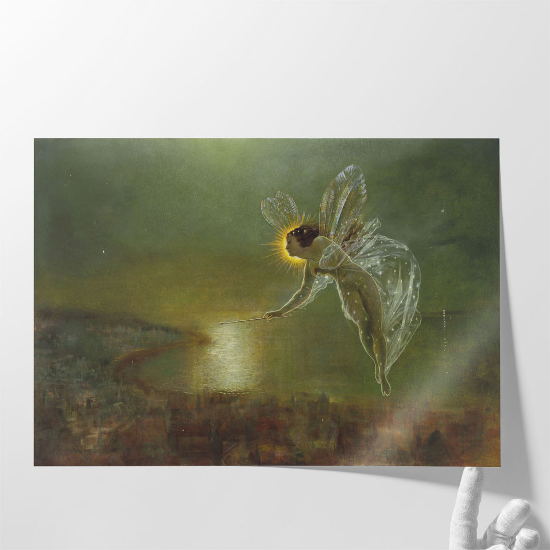 Huge fairy wall art above bed