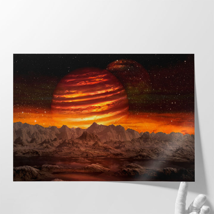 View of the Alien Planet and the Mountains - Canvas Print Wall Art