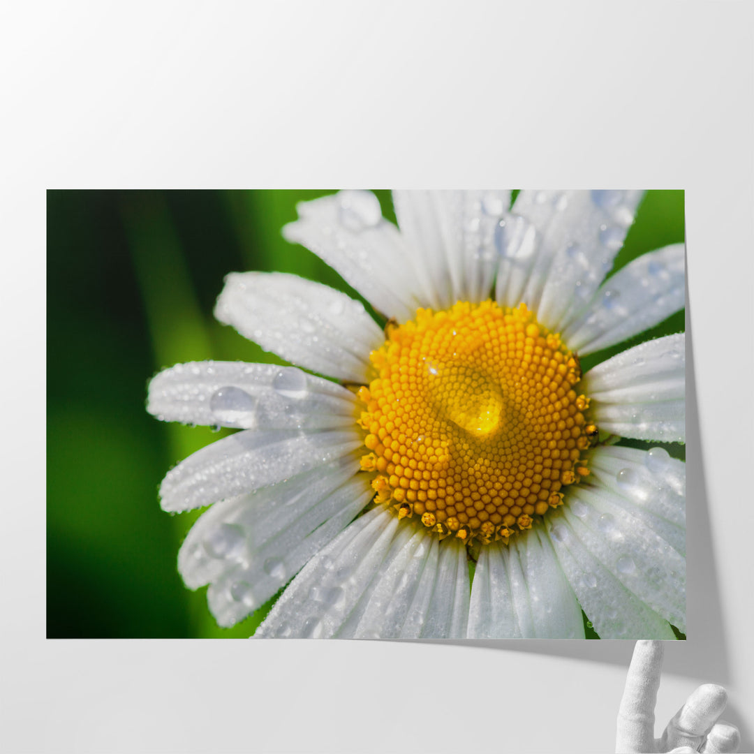 Chamomile With Drops of Water Close-up - Canvas Print Wall Art