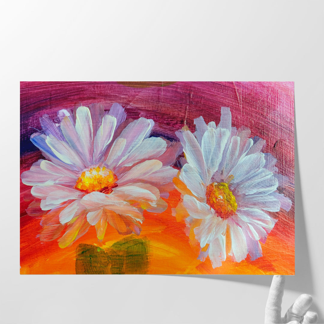 Oil Painting of White Daisy Flowers - Canvas Print Wall Art