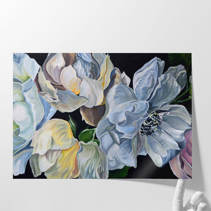 Oil Painting of White Flowers Close-up - Canvas Print Wall Art