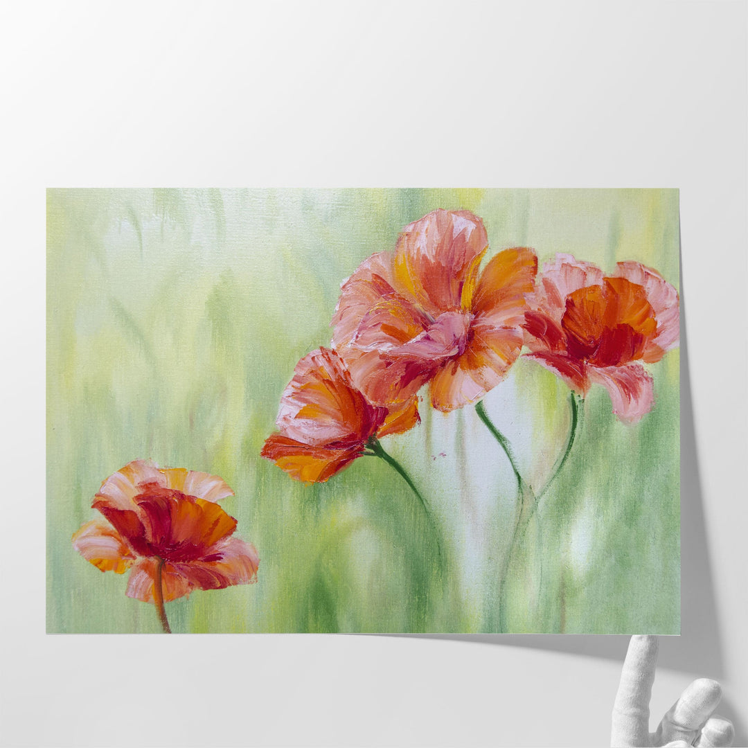 Poppies in The Morning, Oil Painting - Canvas Print Wall Art