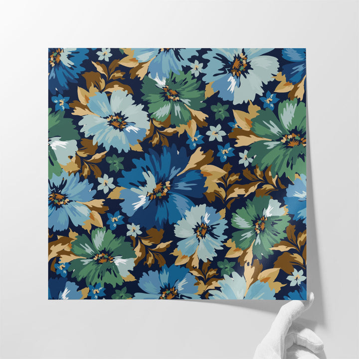 Blue and Green Flowers Blooming Meadow - Canvas Print Wall Art