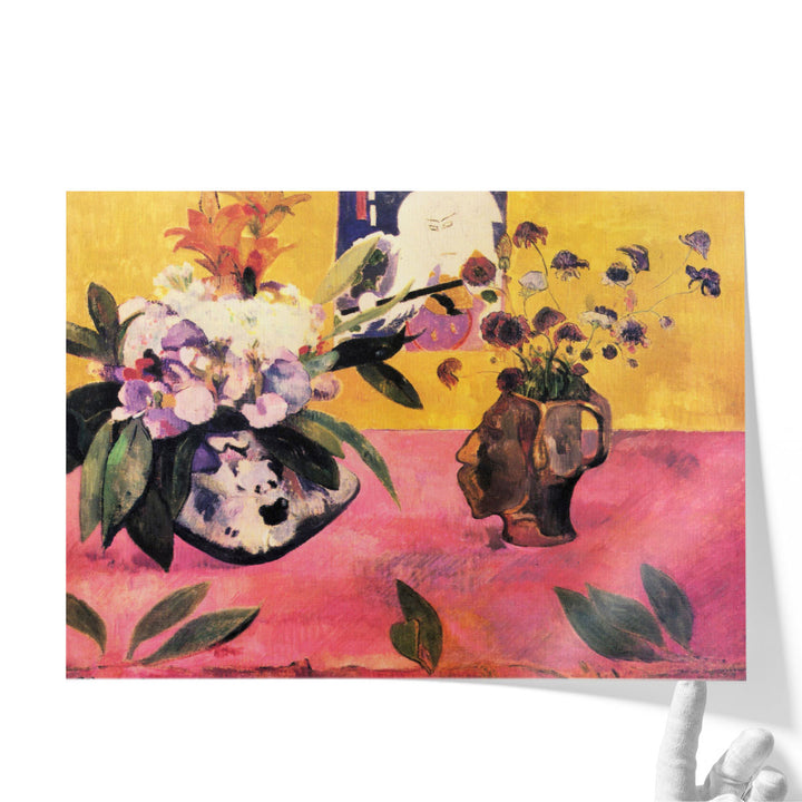 Still Life with Head Shaped Vase and Japanese Woodcut - Canvas Print Wall Art