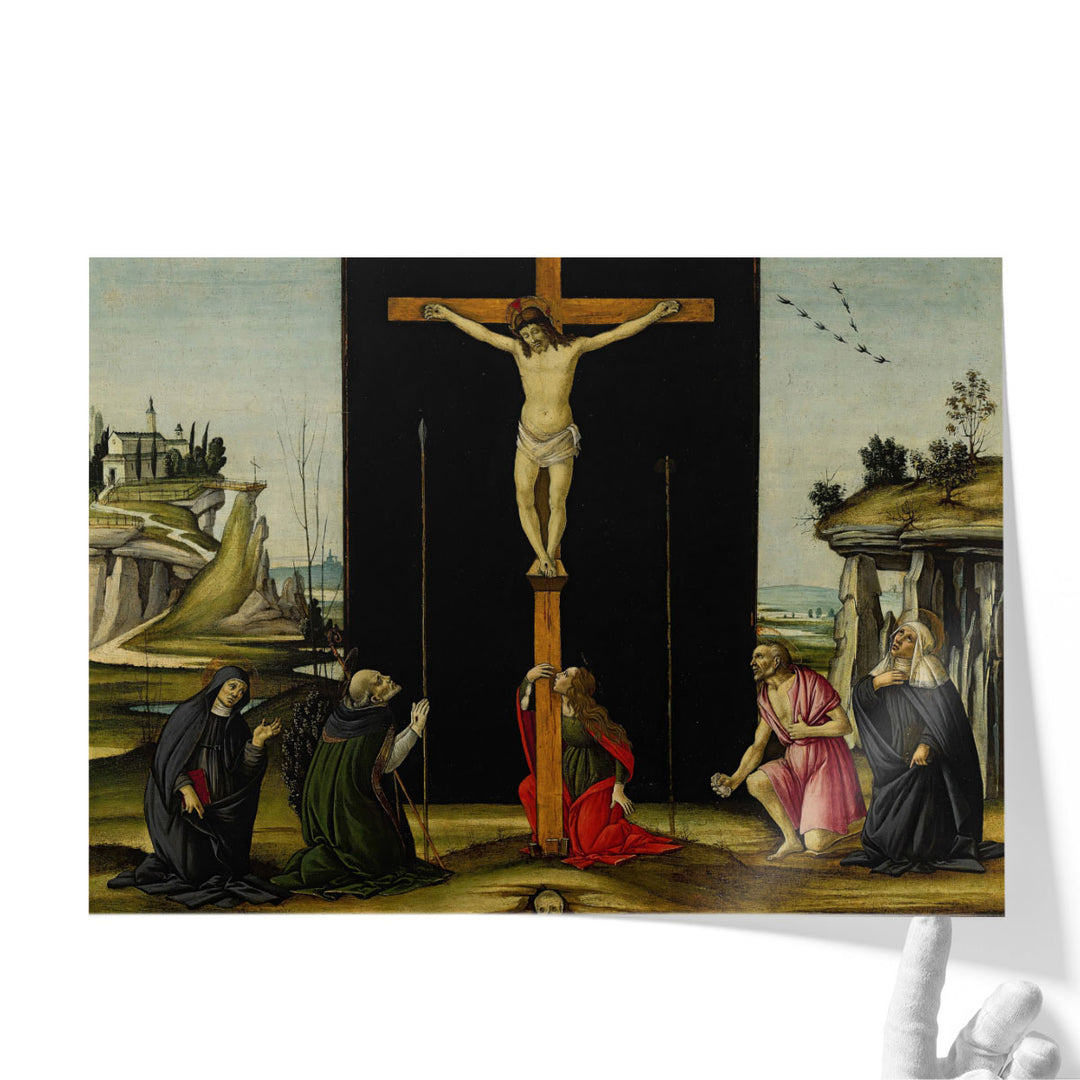 Christ on the Cross adored by Saints Monica, Augustine, Mary Magdalen - Canvas Print Wall Art