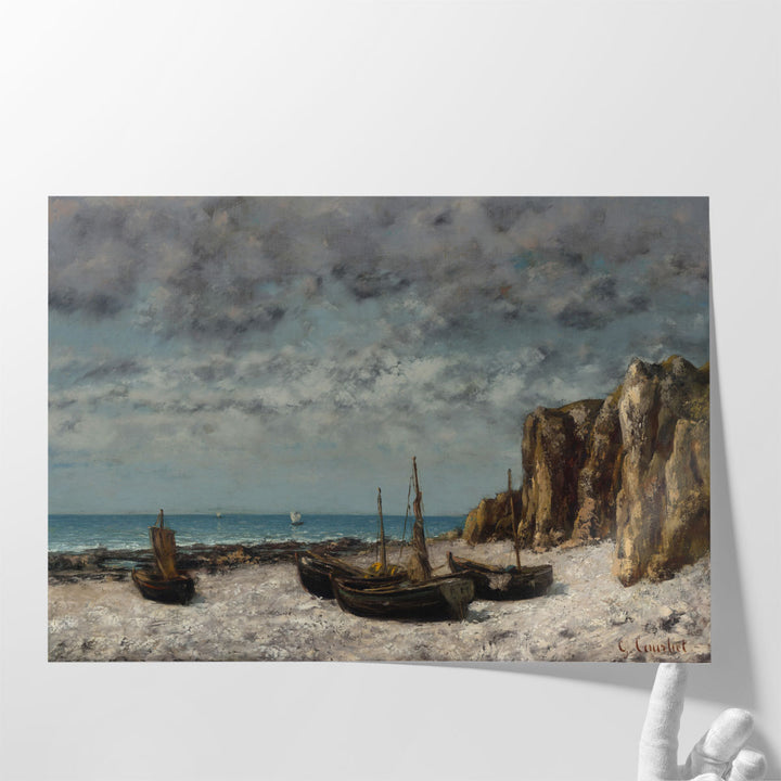 Boats on a Beach, Etretat - Canvas Print Wall Art