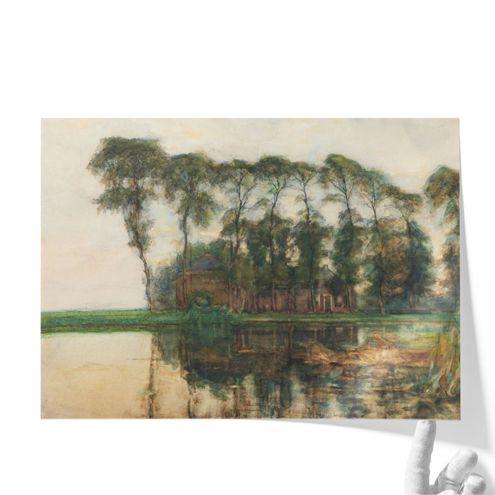 Farmstead along the Water Screened by Nine Tall Trees - Canvas Print Wall Art