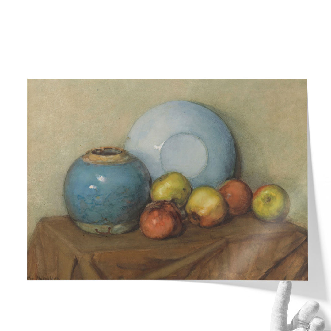 Appels, Ronde Pot en Plaat op een Tafel - Canvas Print Wall Art