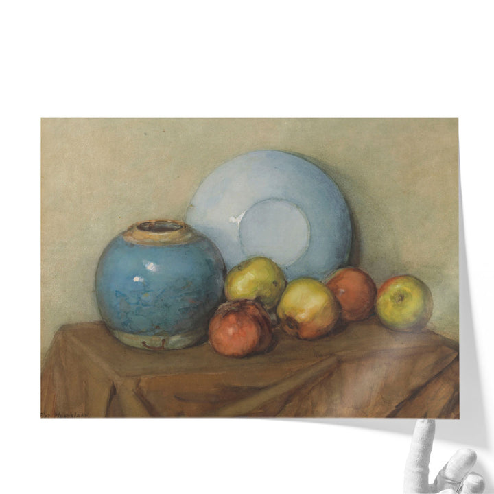 Appels, Ronde Pot en Plaat op een Tafel - Canvas Print Wall Art
