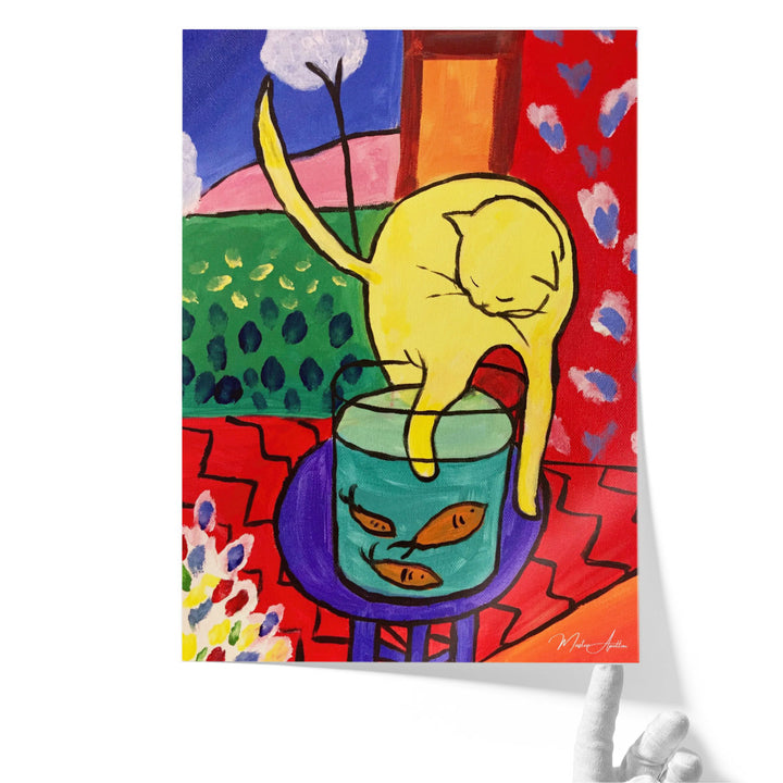 Cat With Red Fish - Canvas Print Wall Art