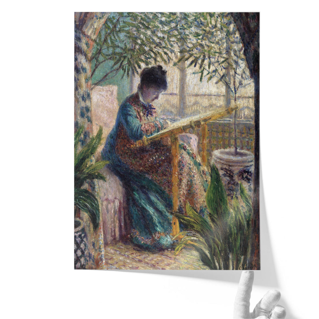 Madame Monet Embroidering - Canvas Print Wall Art