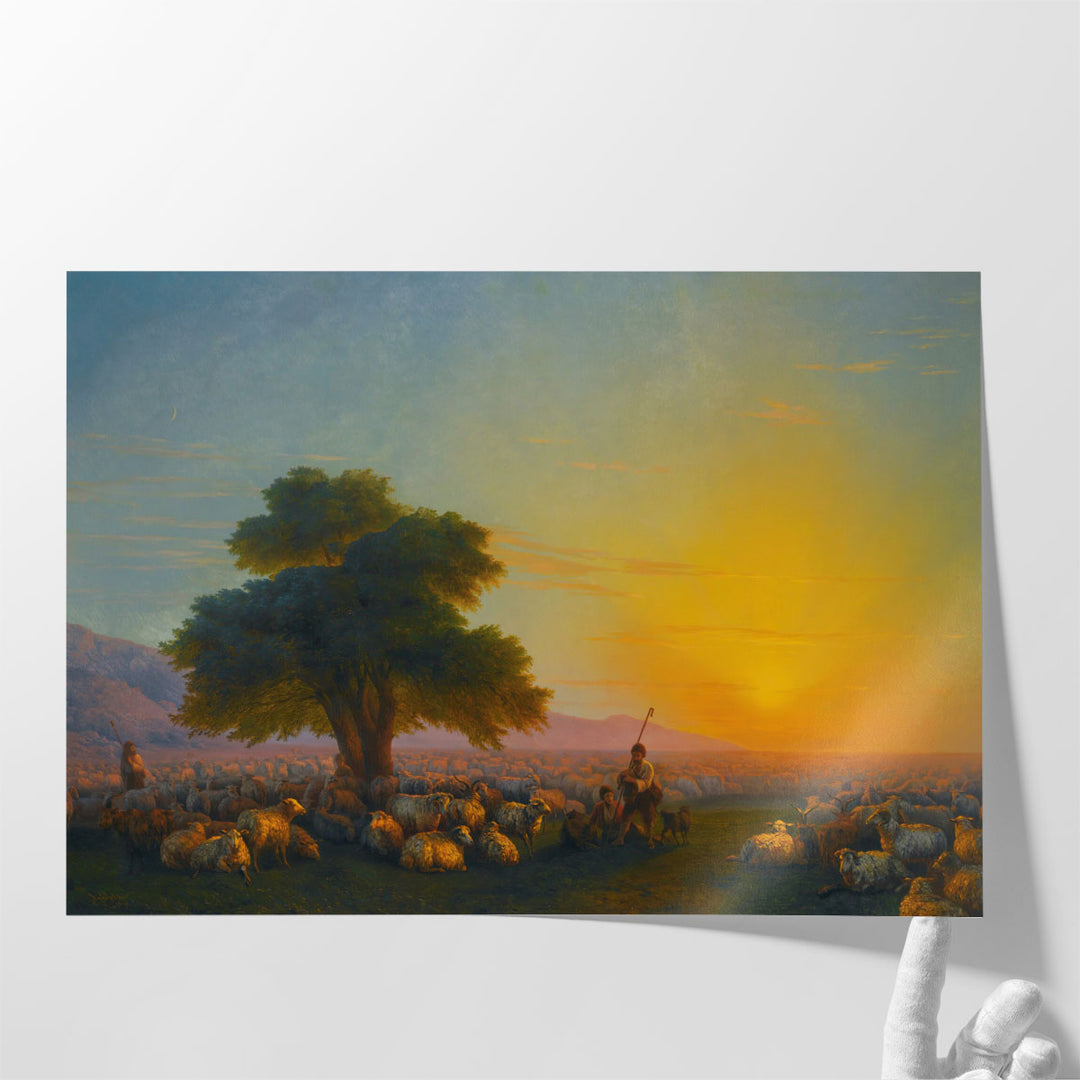 Shepherds with their Flock at Sunset, 1859 - Canvas Print Wall Art