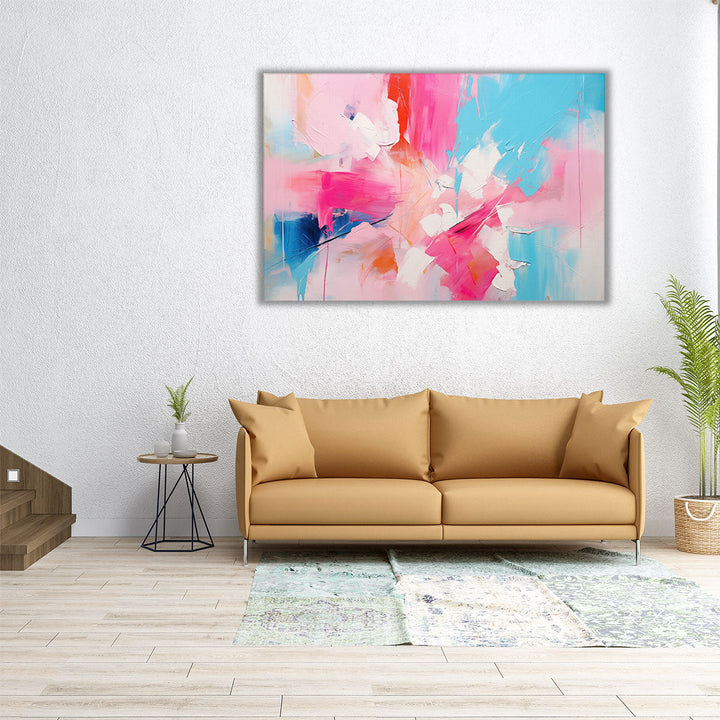 Pastel Pink, Blue, White Abstract - Canvas Print Wall Art