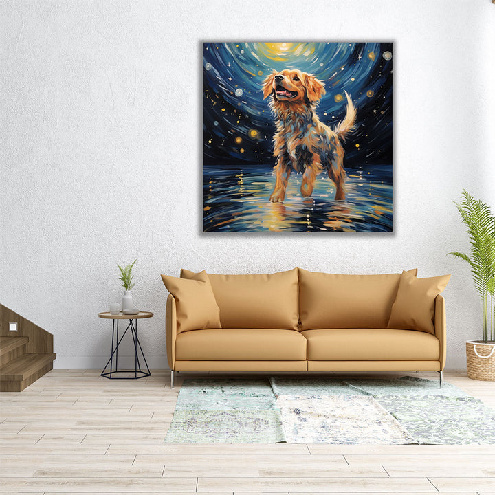 Starry Night Canine Reverie - Canvas Print Wall Art