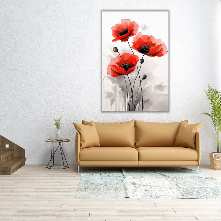 Red Poppies Elegance - Canvas Print Wall Art