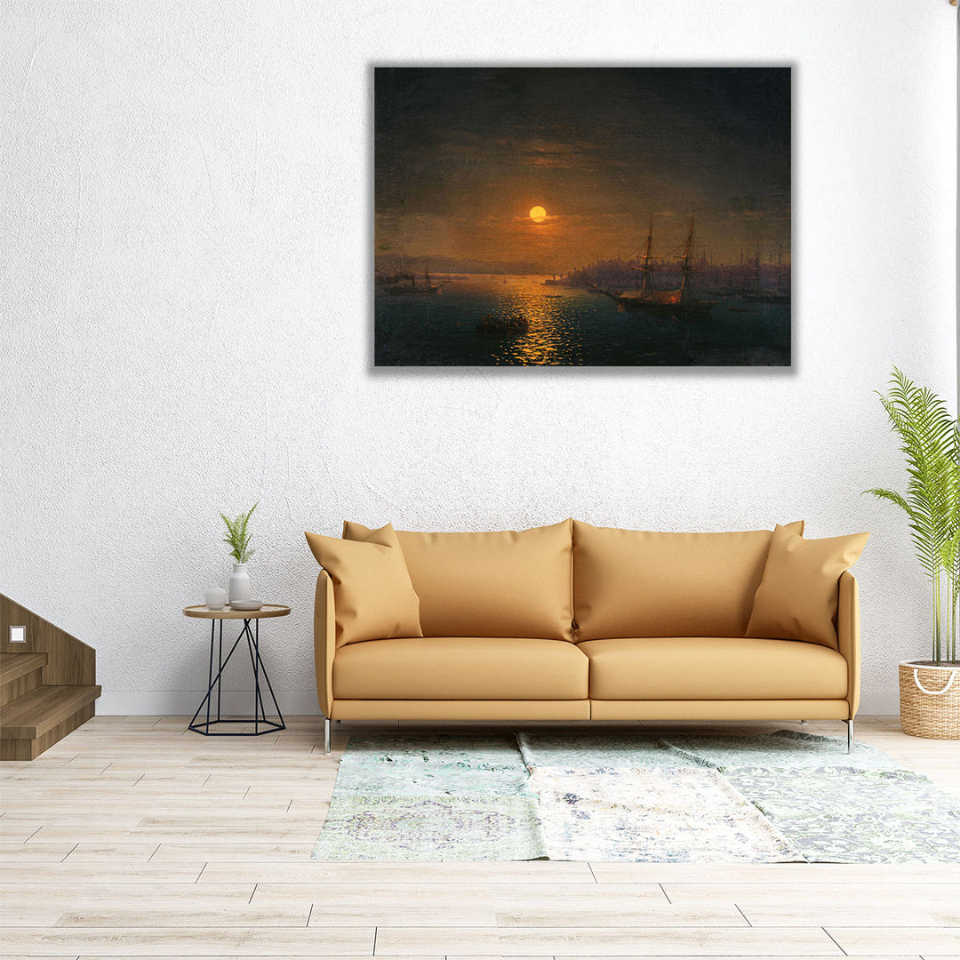 Istanbul, The Golden Horn in the Moonlight - Canvas Print Wall Art