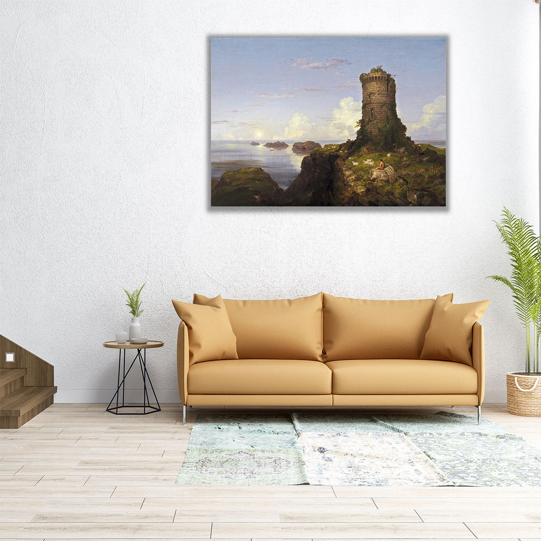 Italian Coast Scene with Ruined Tower, 1838 - Canvas Print Wall Art