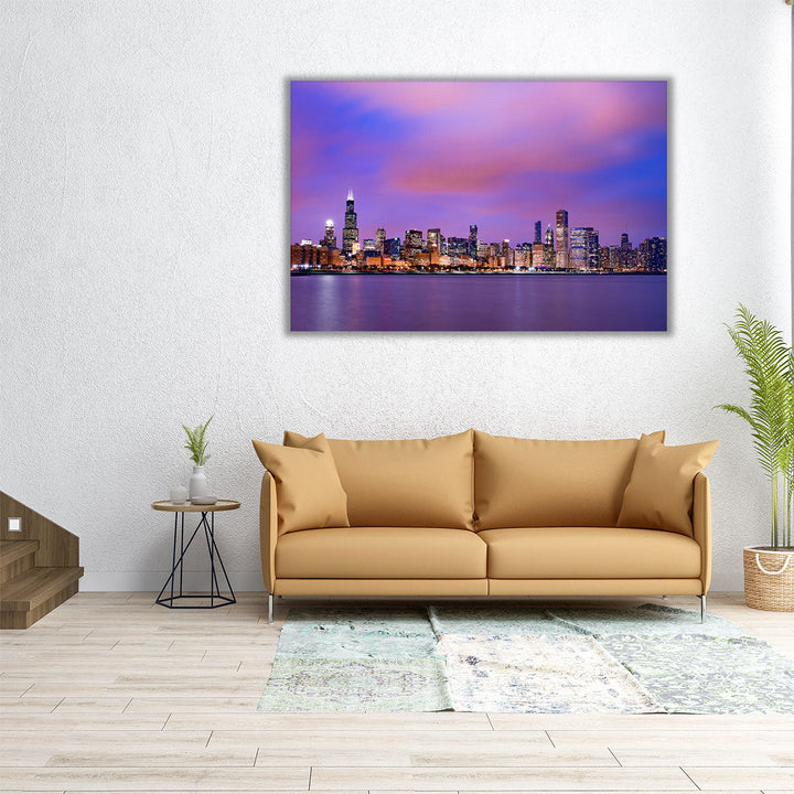 Beautiful Chicago Skyline At Sunset - Canvas Print Wall Art