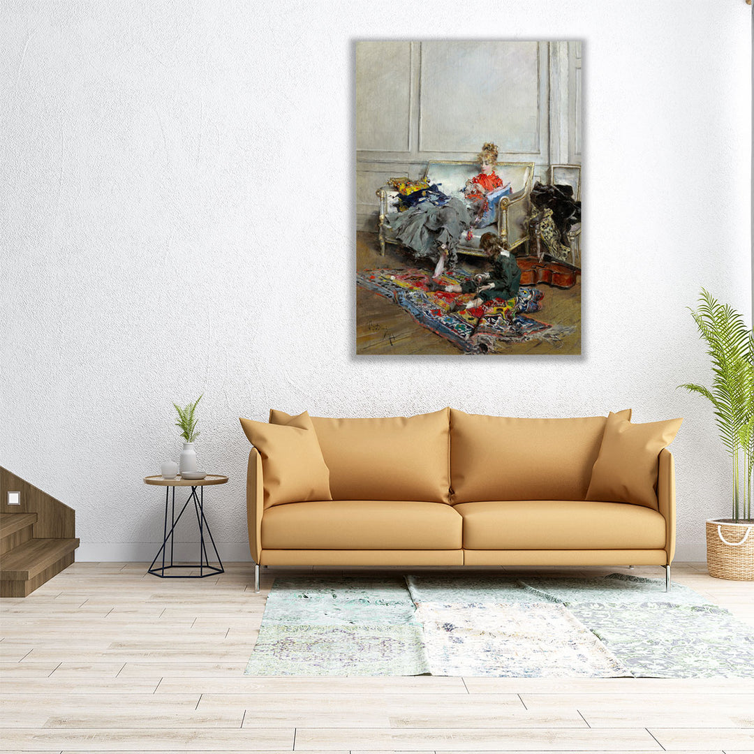Young Woman Crocheting - Canvas Print Wall Art