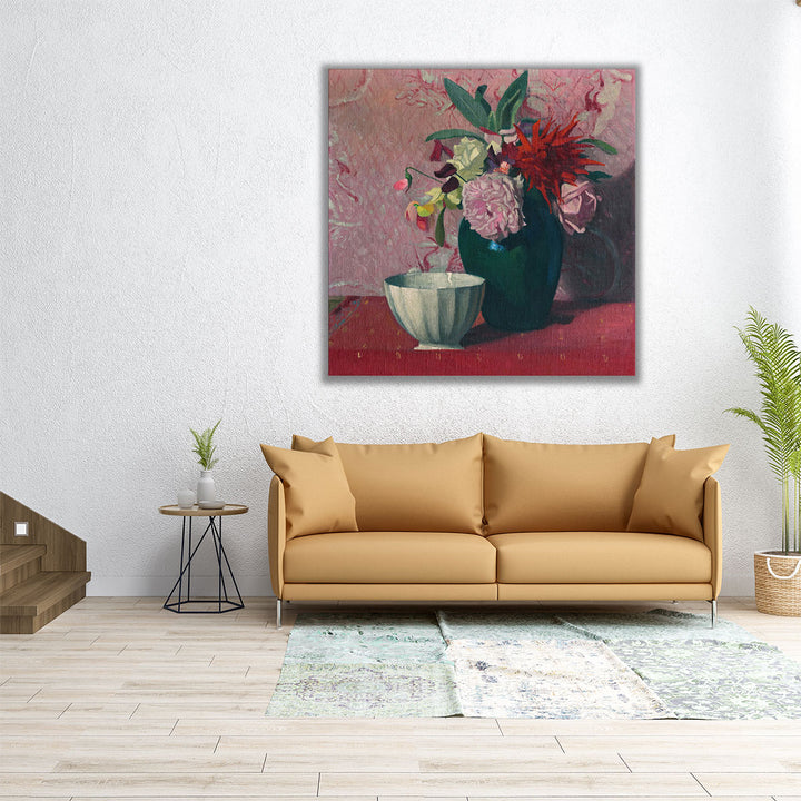 Green Vase and White Bowl, 1919 - Canvas Print Wall Art