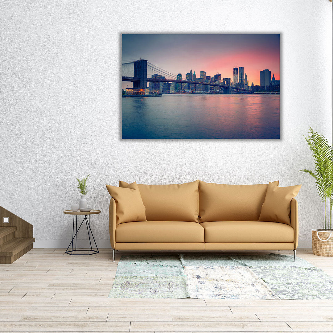 Brooklyn Bridge at Dusk, New York City Skyline - Canvas Print Wall Art