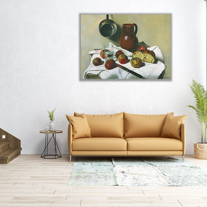 Apples, Jug, Glass of Water and Tin Pan - Canvas Print Wall Art
