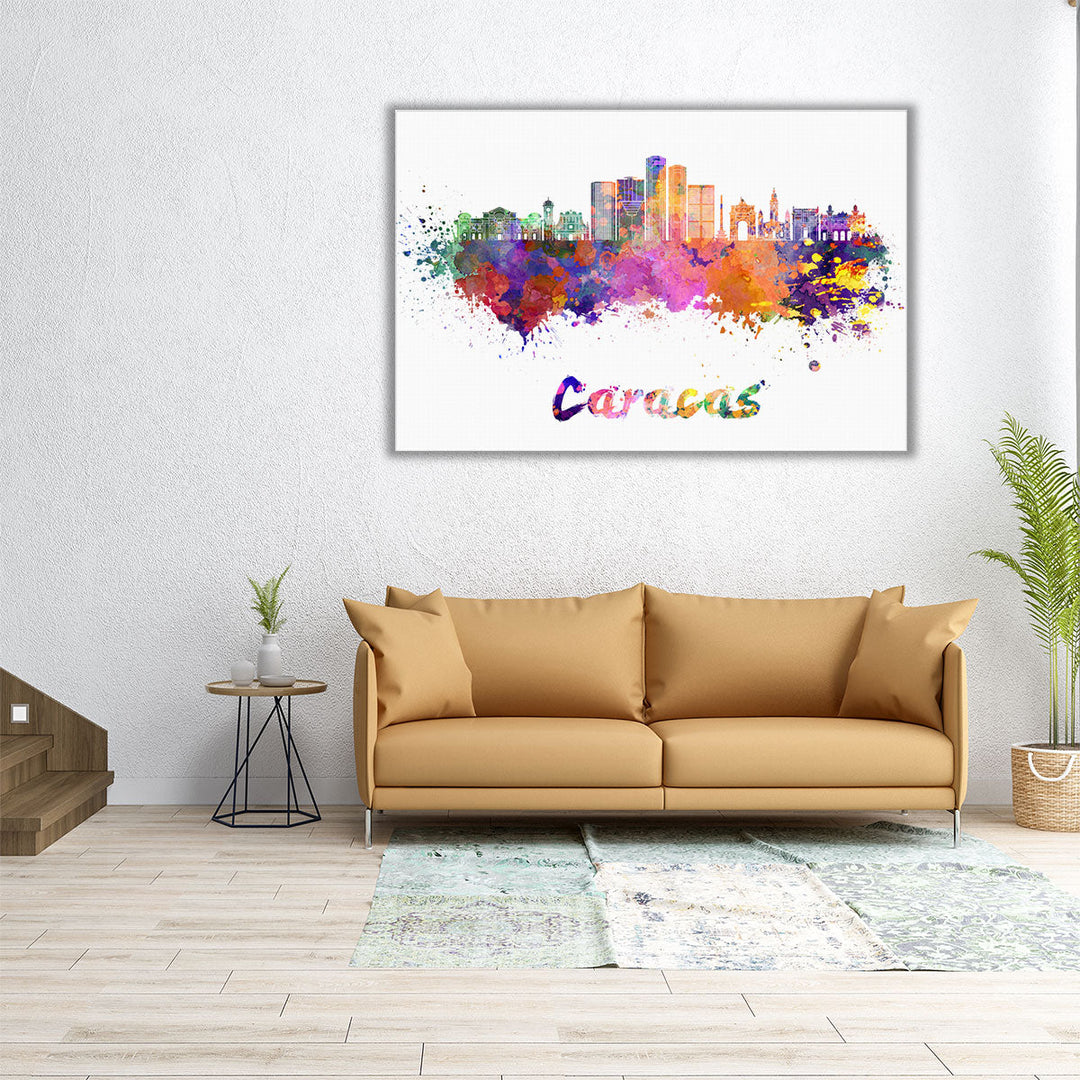 Caracas, Venezuela Skyline in Watercolor - Canvas Print Wall Art