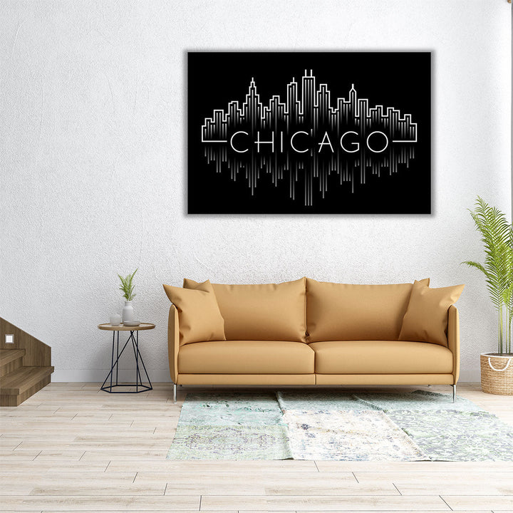 Chicago City Skyline in Line Art Style - Canvas Print Wall Art