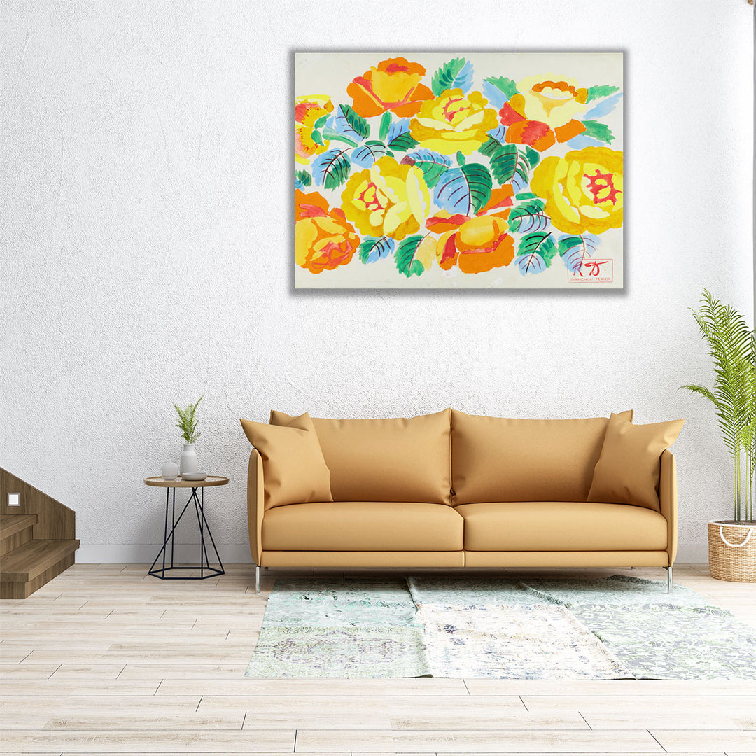 Composition mit gelben Rosen - Canvas Print Wall Art