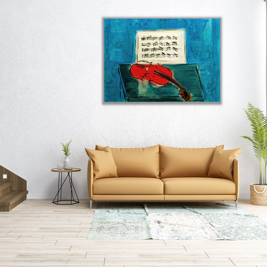 Violon Rouge sur fond Bleu - Canvas Print Wall Art