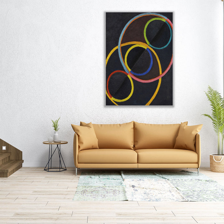Black Relief with Colored Circles - Canvas Print Wall Art
