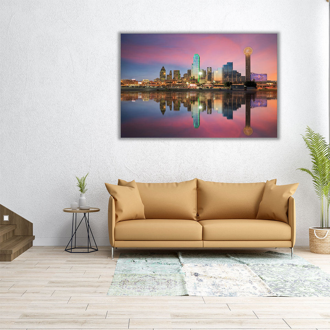 Dallas, Texas Cityscape At Sunset - Canvas Print Wall Art