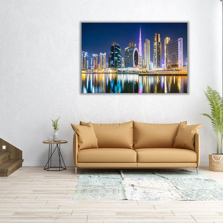 Dubai City Ultramodern Skyline During Night - Canvas Print Wall Art