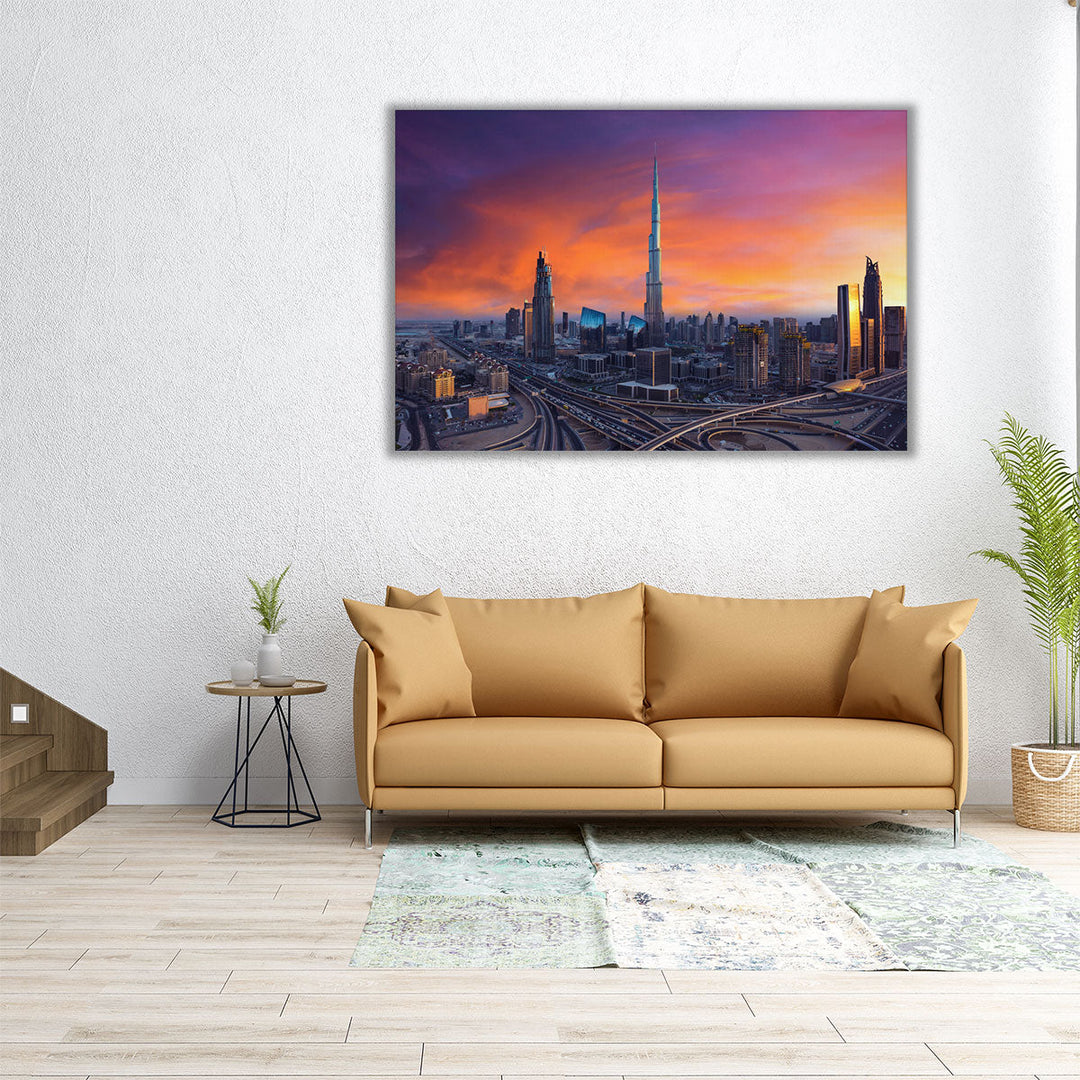 Dubai Skyscrapers During Sunset - Canvas Print Wall Art