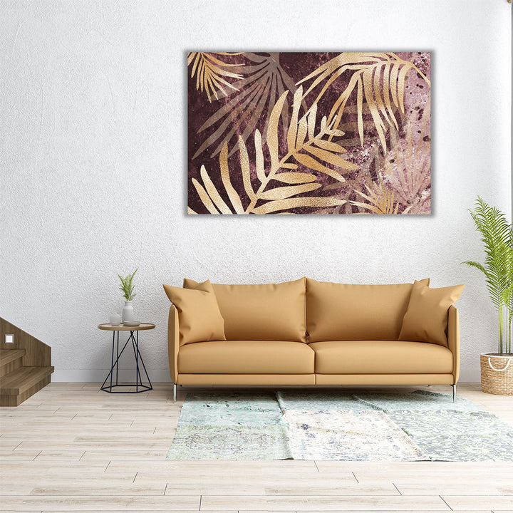 Tropical Leaves Pink Burgundy - Canvas Print Wall Art