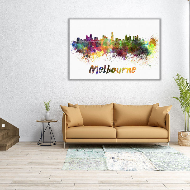 Melbourne Skyline in Watercolor - Canvas Print Wall Art