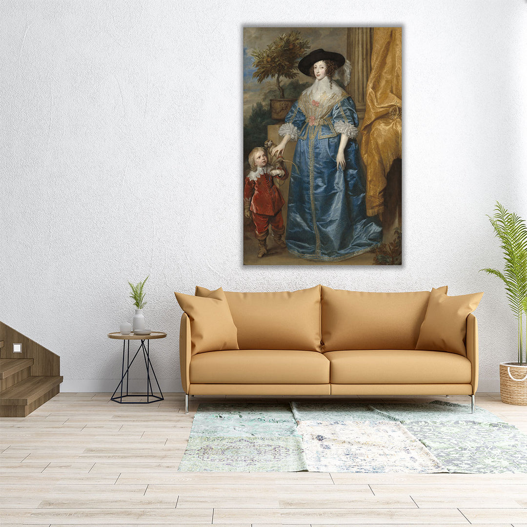 Queen Henrietta Maria with Sir Jeffrey Hudson - Canvas Print Wall Art