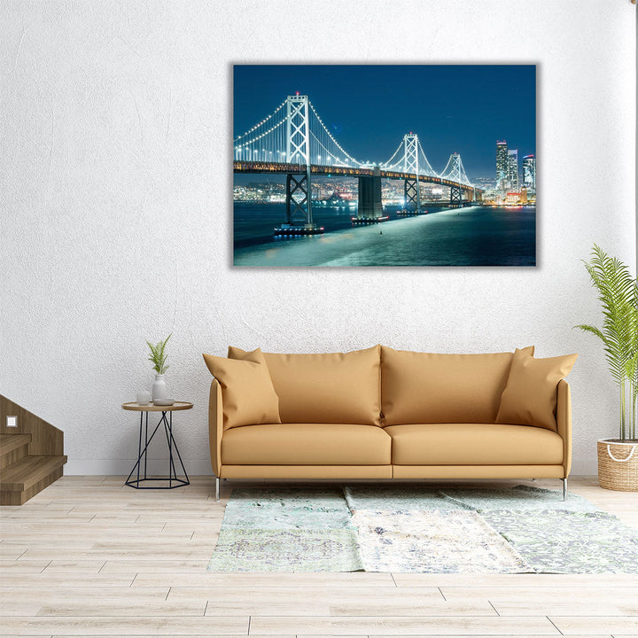 Oakland Bay Bridge in California at Night - Canvas Print Wall Art