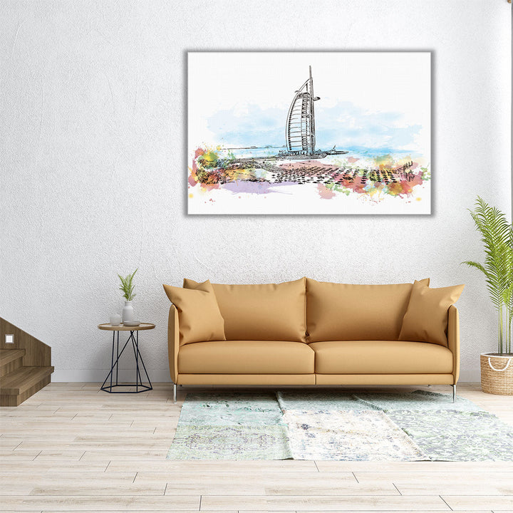 Sketch of Burj Al Arab in Dubai - Canvas Print Wall Art