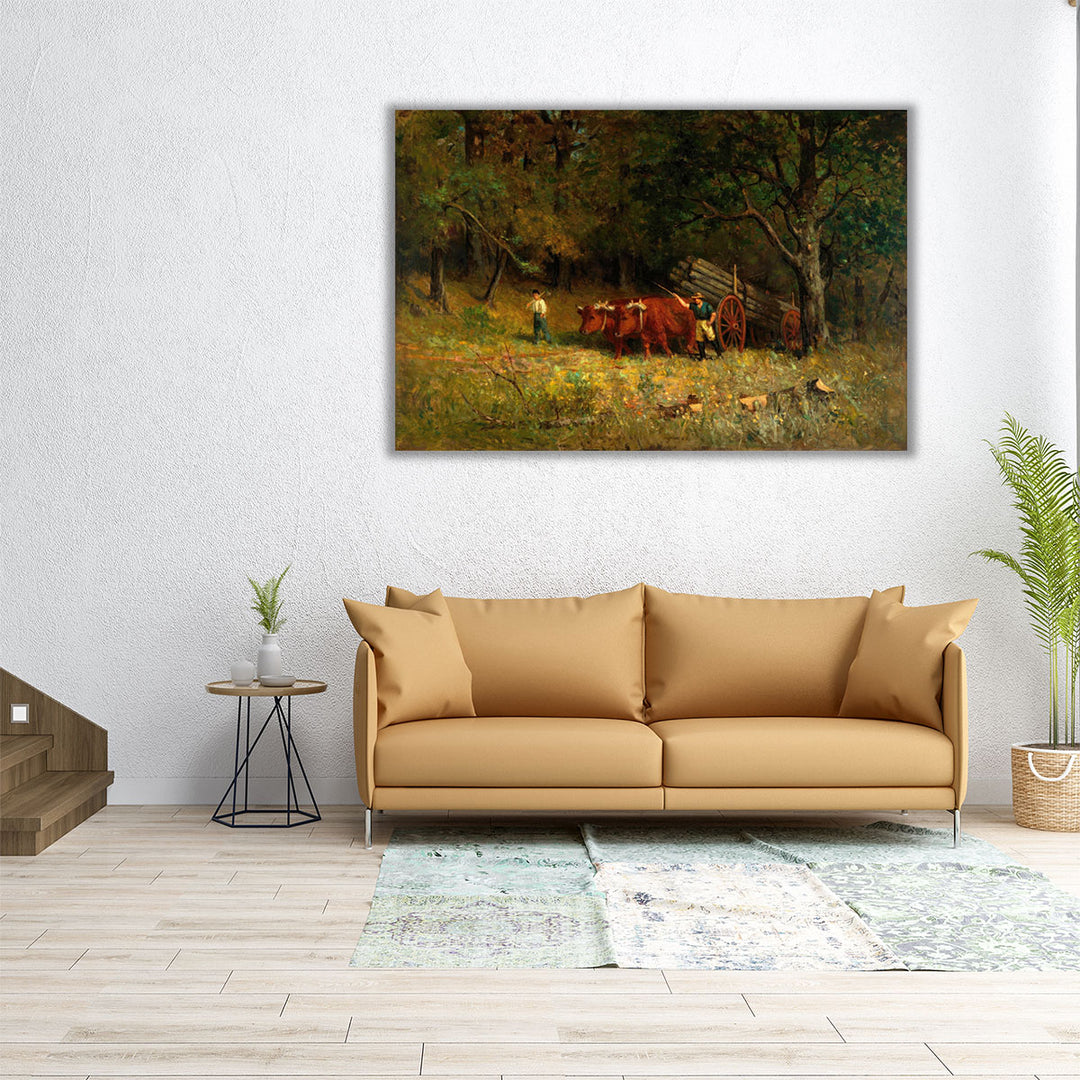 Boy and Man with Oxen - Canvas Print Wall Art