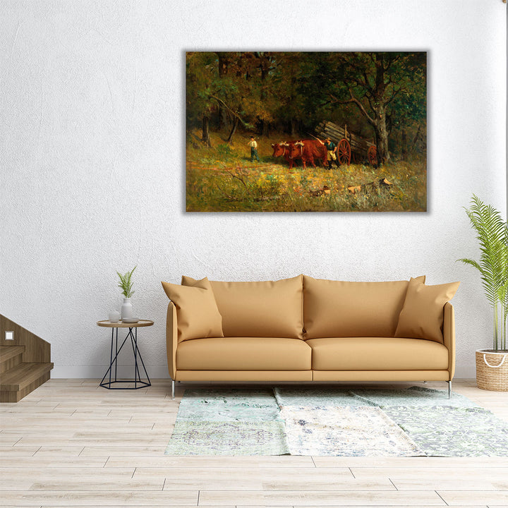 Boy and Man with Oxen - Canvas Print Wall Art