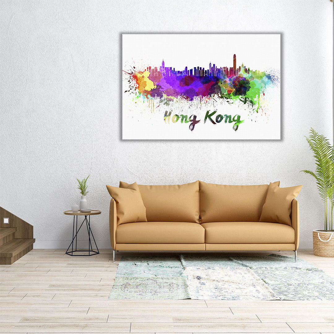 Hong Kong Skyline in Watercolor - Canvas Print Wall Art